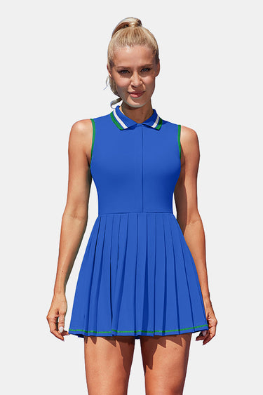 Blue Half-Zip Pleated Tennis